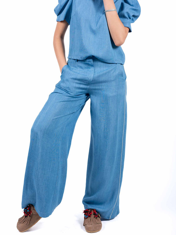 Pantaloni Wide Leg Effetto Denim da donna Tensione in
