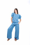 Top con Maniche a Sbuffo Effetto Denim donna Tensione in - 3