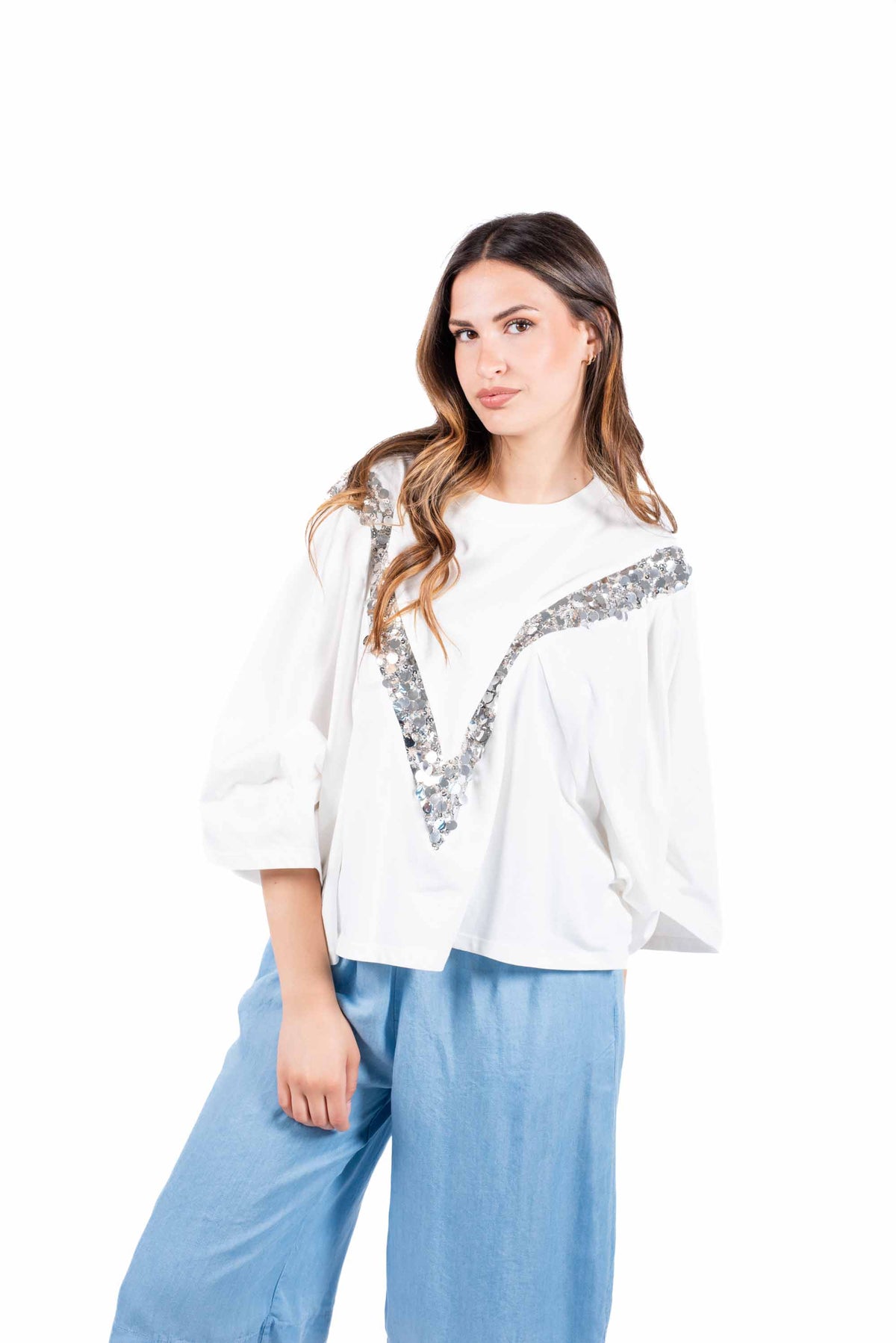 Blusa a Mantella con Paillettes donna Tensione in - 1