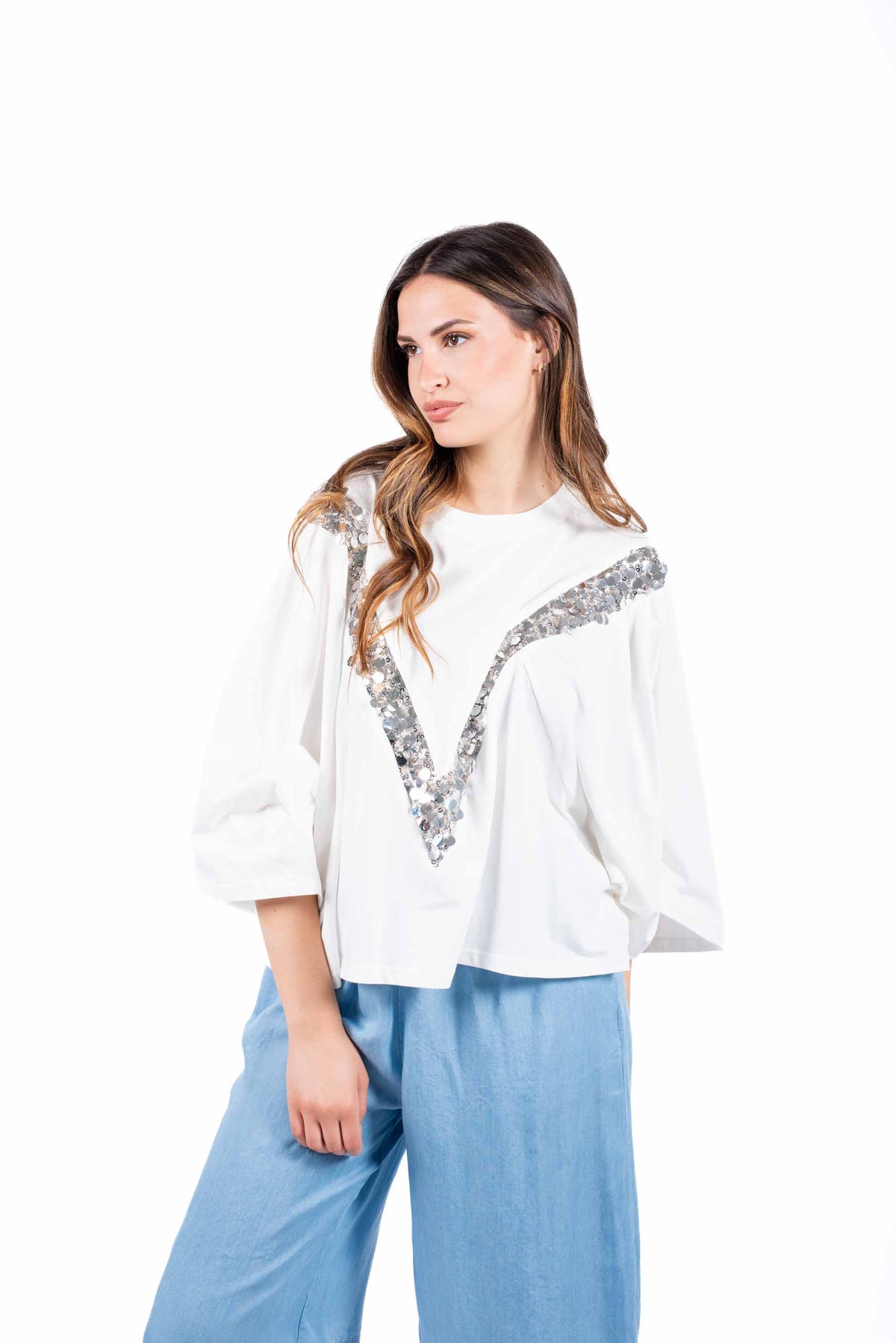 Blusa a Mantella con Paillettes donna Tensione in - 3