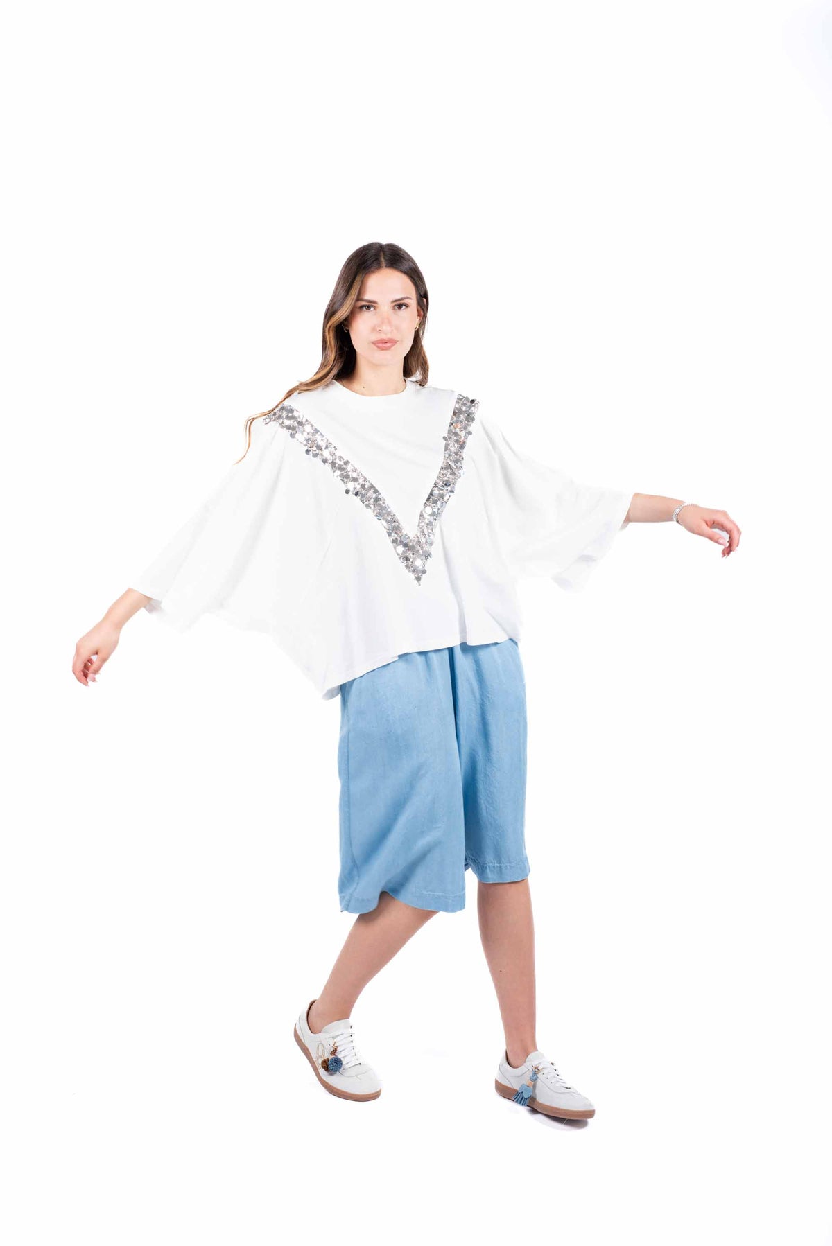 Blusa a Mantella con Paillettes donna Tensione in - 4