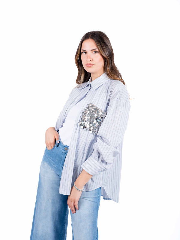 Camicia a Righe con Taschino Paillettes da donna Tensione in