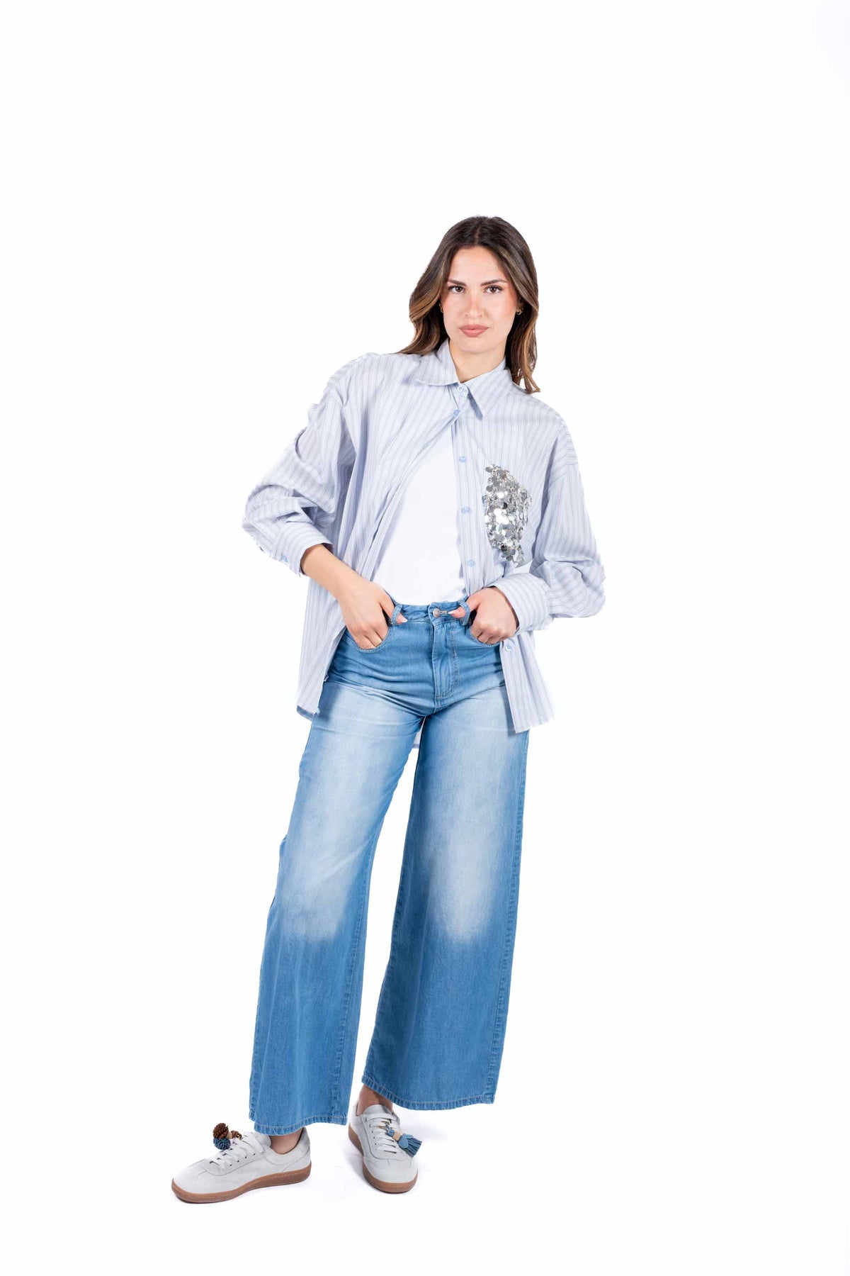 Camicia a Righe con Taschino Paillettes donna Tensione in - 4