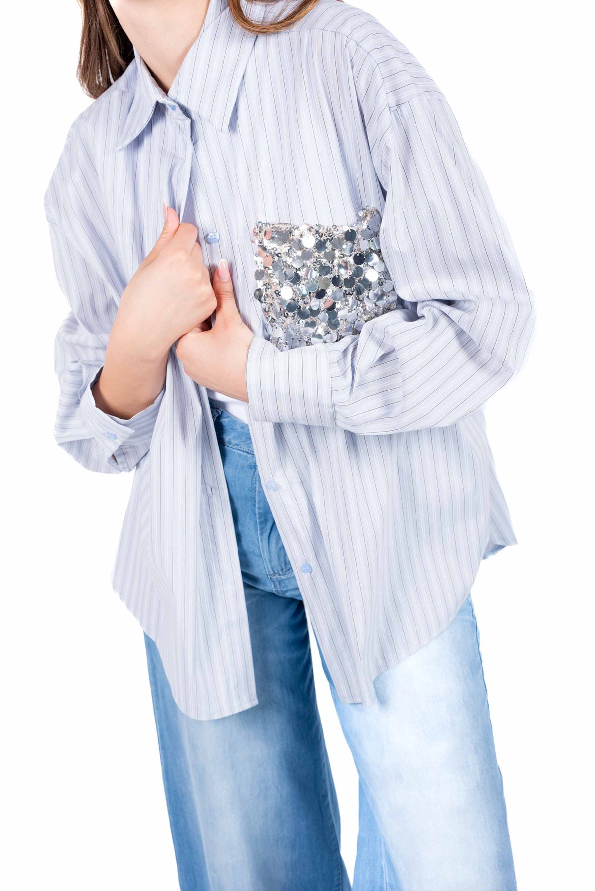 Camicia a Righe con Taschino Paillettes donna Tensione in - 3