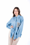 Camicia Effetto Denim con Taschino Paillettes donna Tensione in - 2
