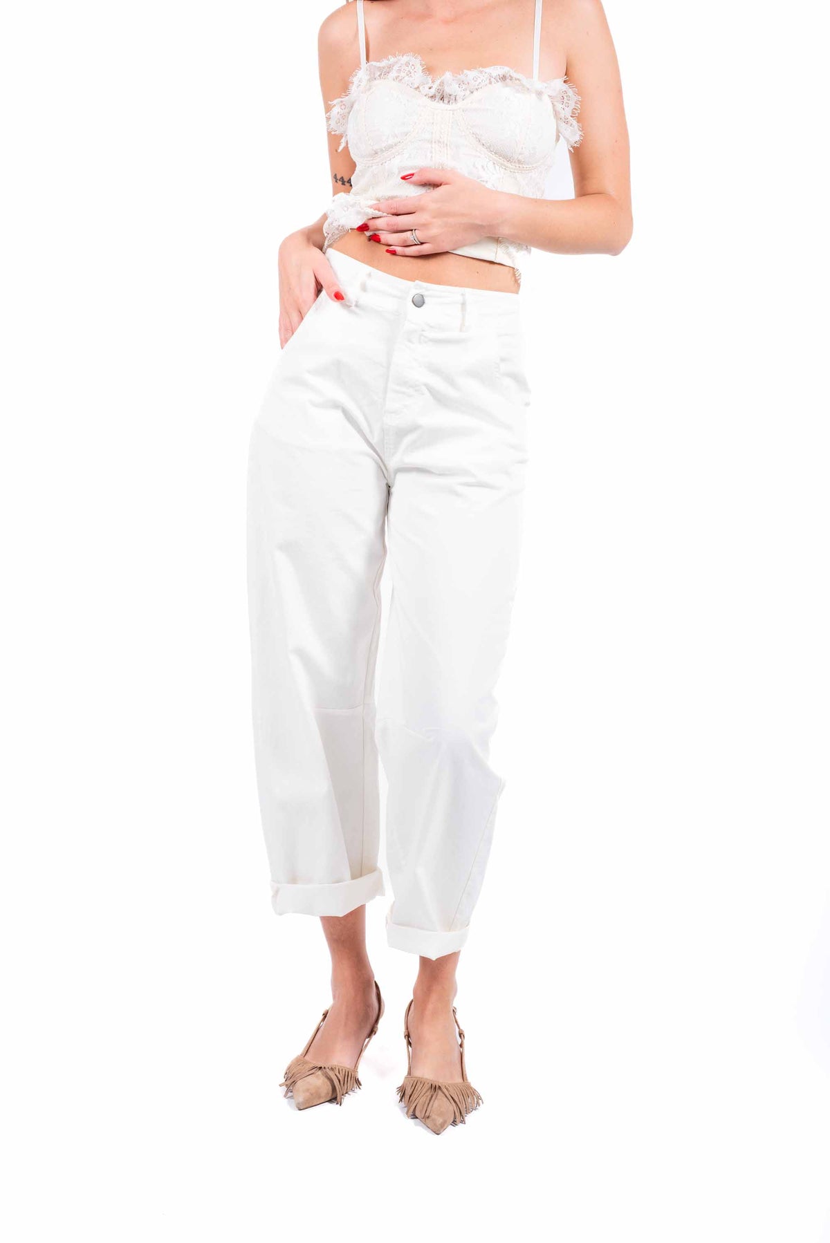 Pantaloni Bianchi con Elastico donna Tensione in - 1