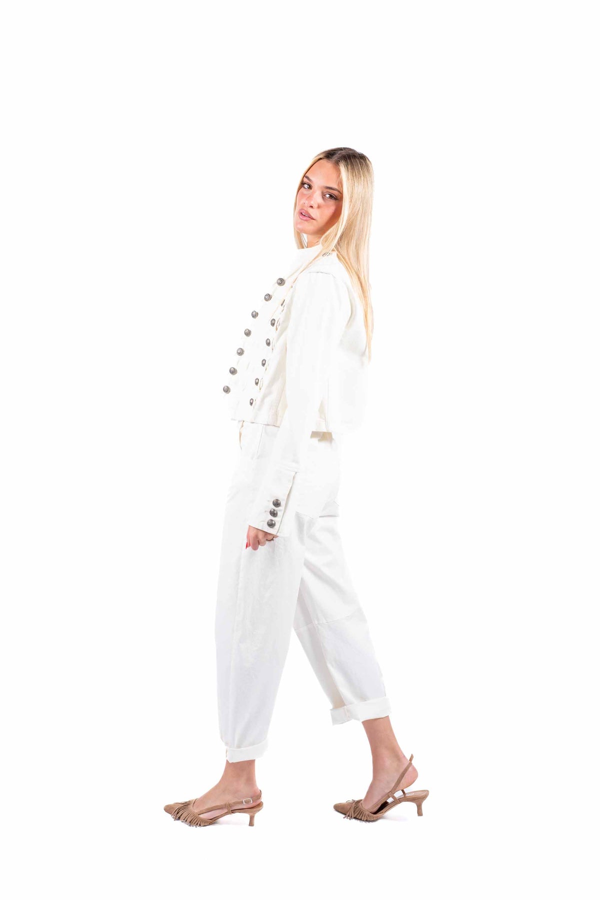 Giacca Military Style in Denim Bianco donna Tensione in - 3