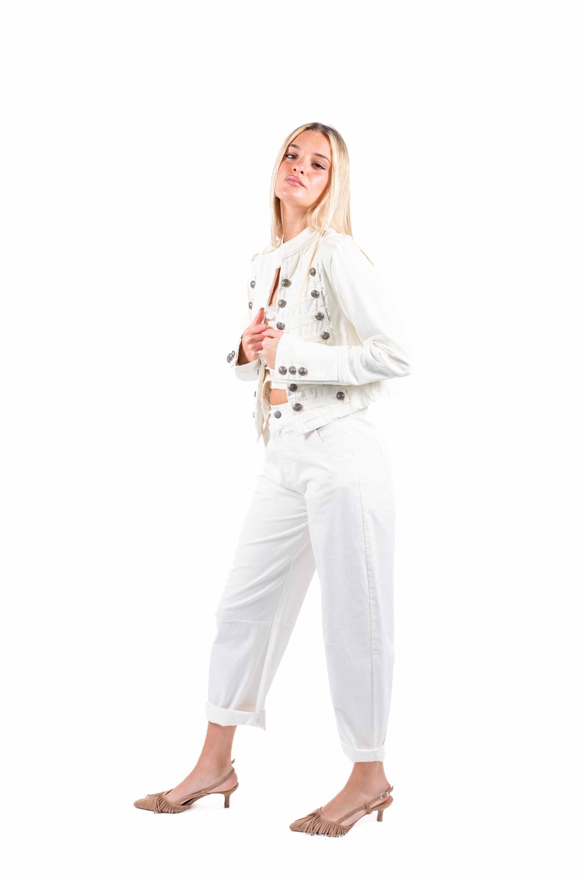 Giacca Military Style in Denim Bianco donna Tensione in - 4