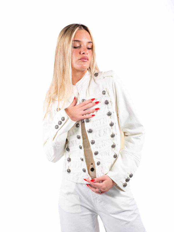 Giacca Military Style in Denim Bianco da donna Tensione in