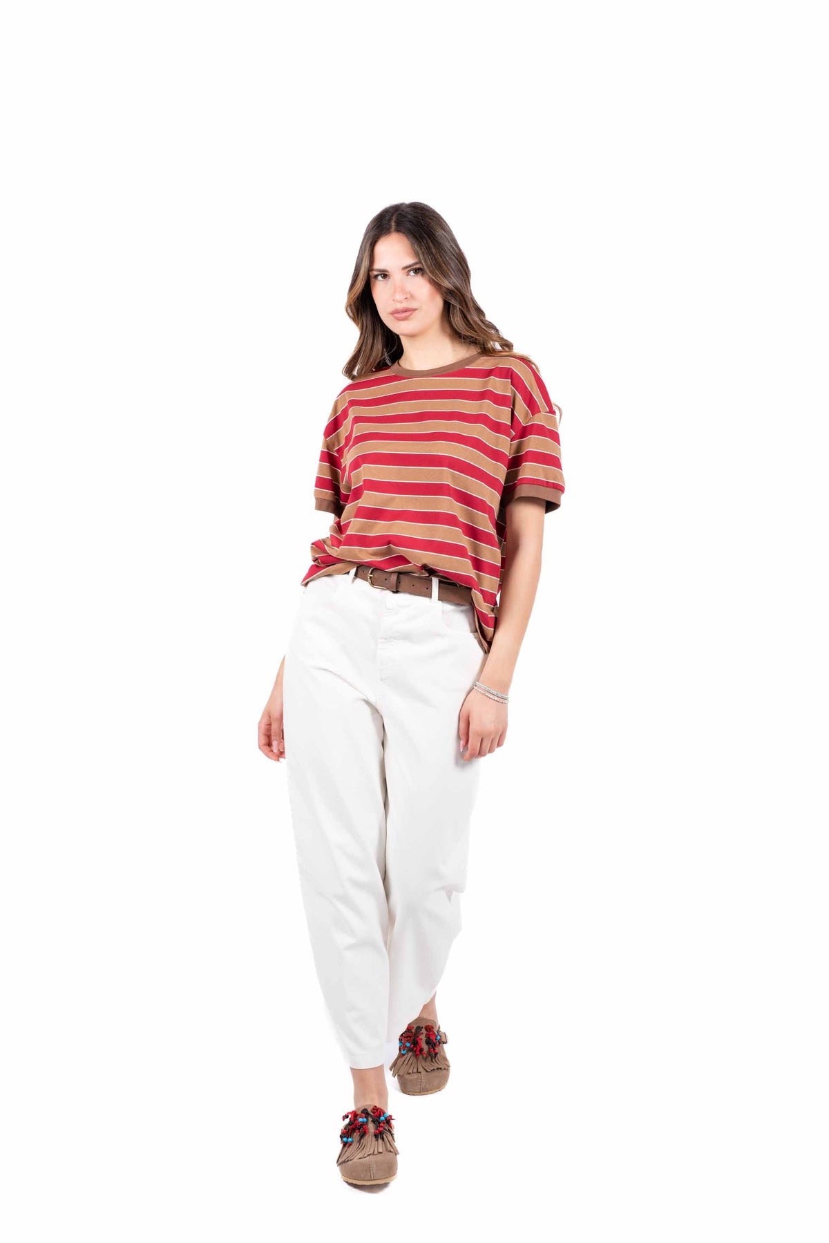 T-Shirt a Righe Cammello/Rosso donna Tensione in - 5