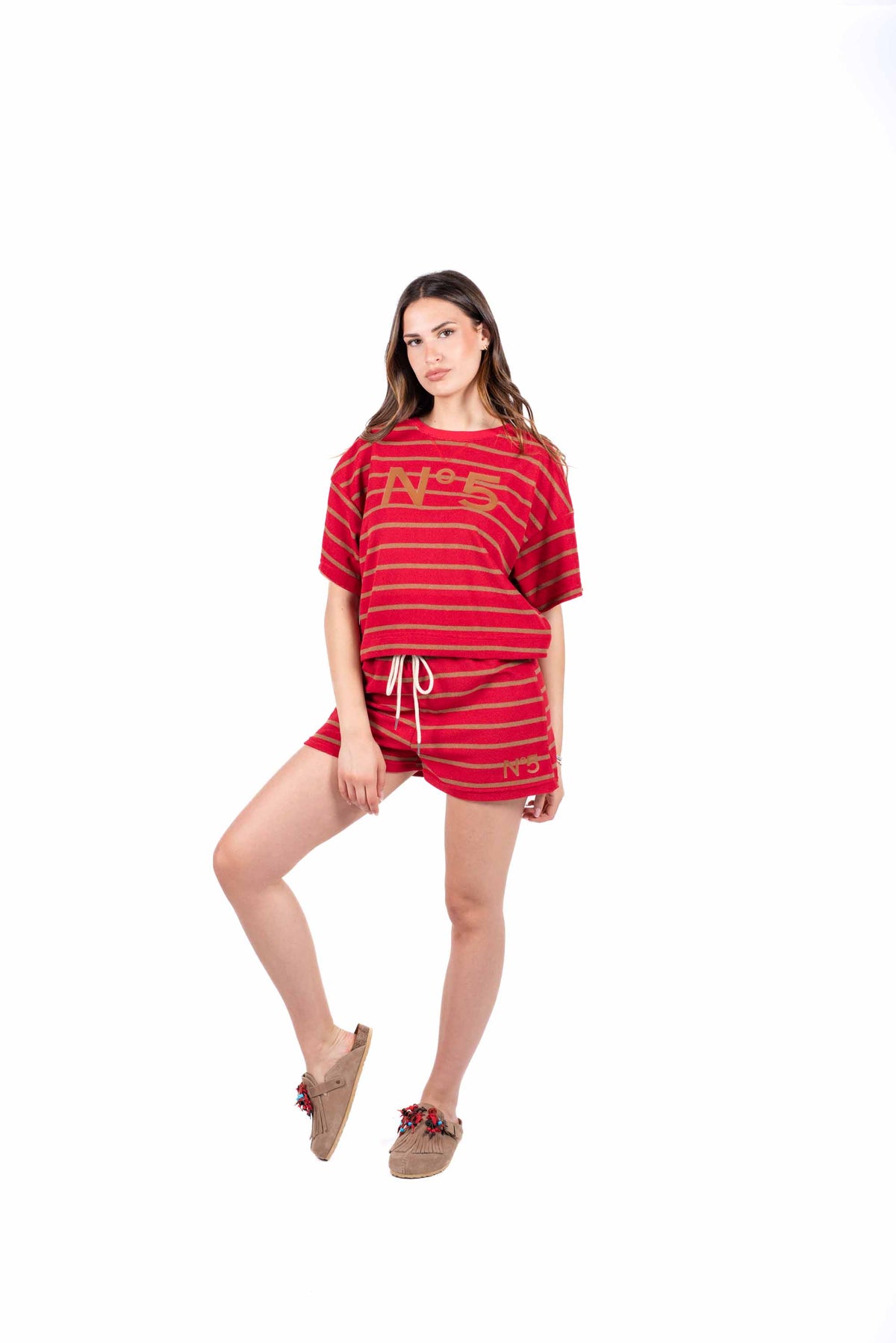 Shorts a Righe Rosso/Cammello donna Tensione in - 5