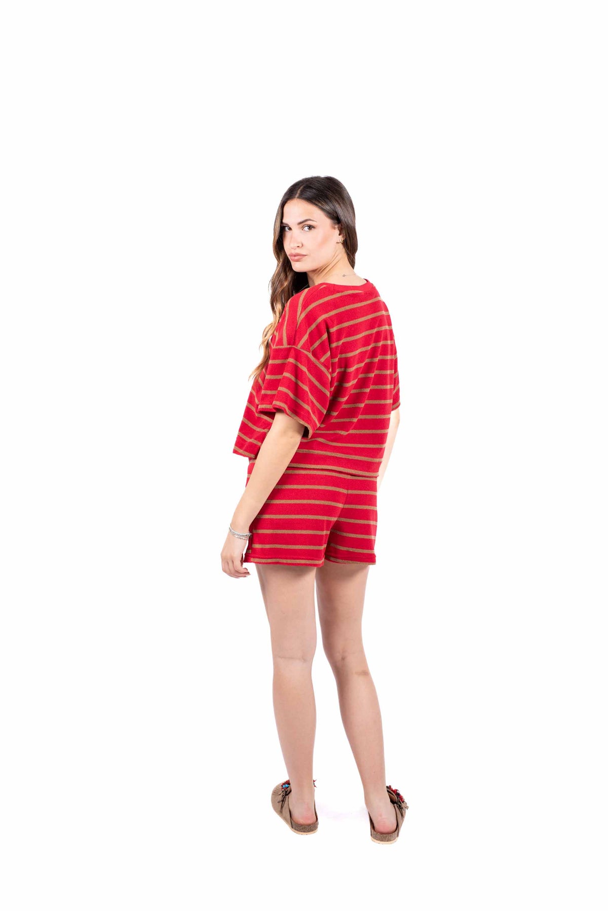 Shorts a Righe Rosso/Cammello donna Tensione in - 3