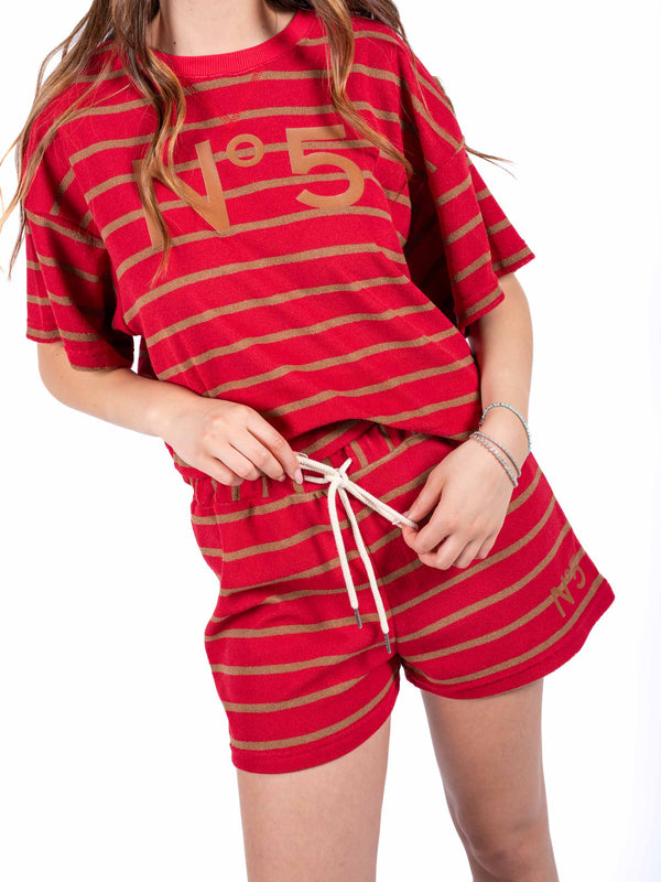 T-Shirt Boxy a Righe Rosso/Cammello da donna Tensione in
