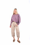 Maglia Oversize a Righe Viola/Cammello donna Tensione in - 5
