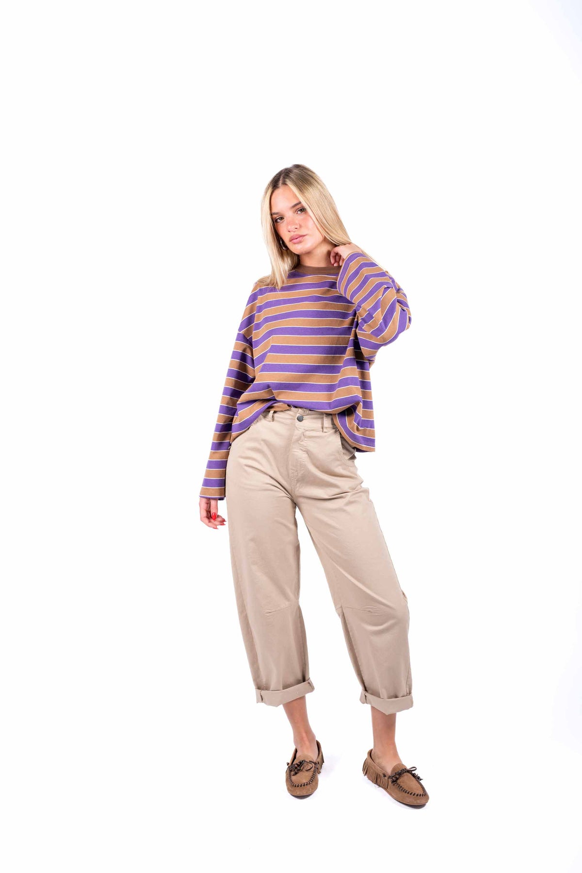 Maglia Oversize a Righe Viola/Cammello donna Tensione in - 6