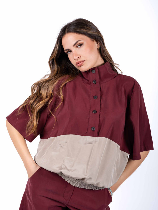 Camicia Over Combinata Bordeaux da donna Tensione in