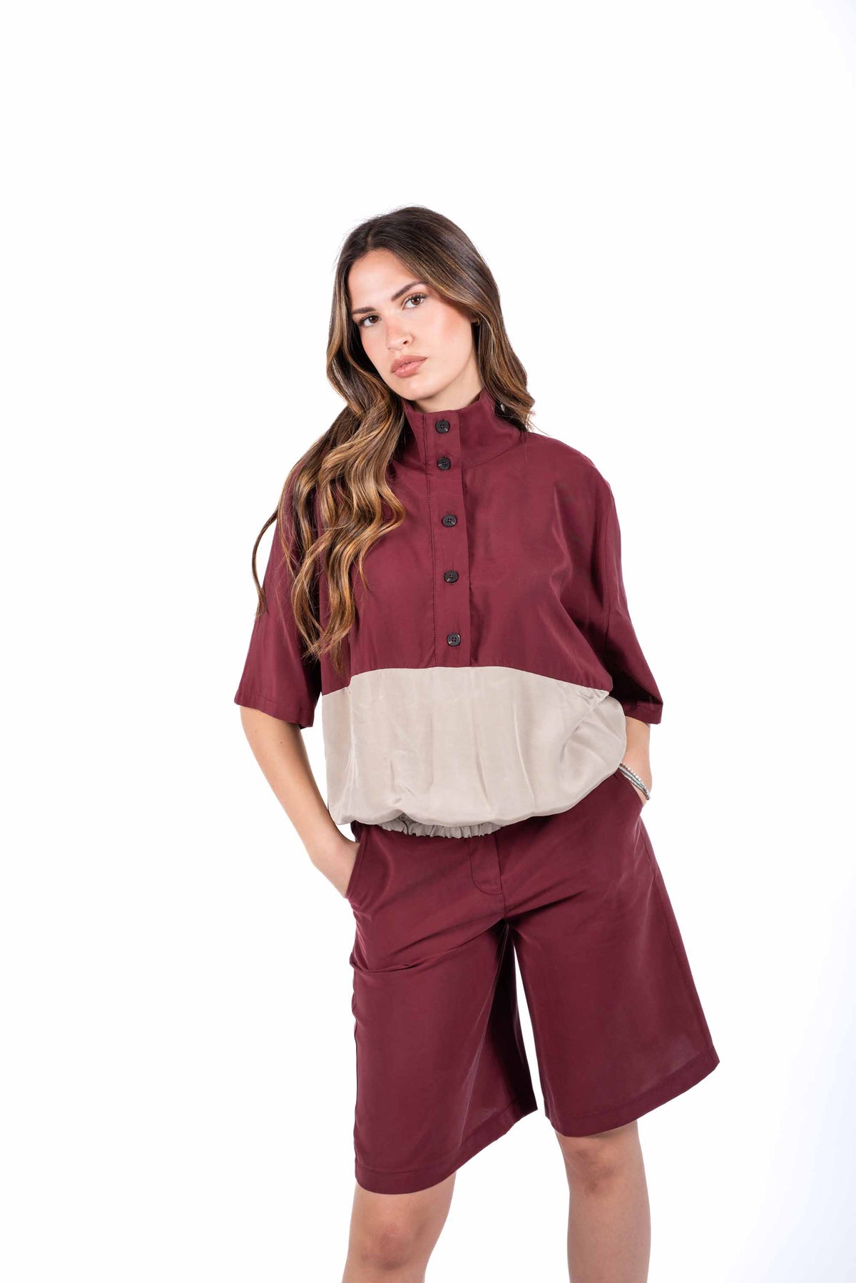 Camicia Over Combinata Bordeaux donna Tensione in - 6