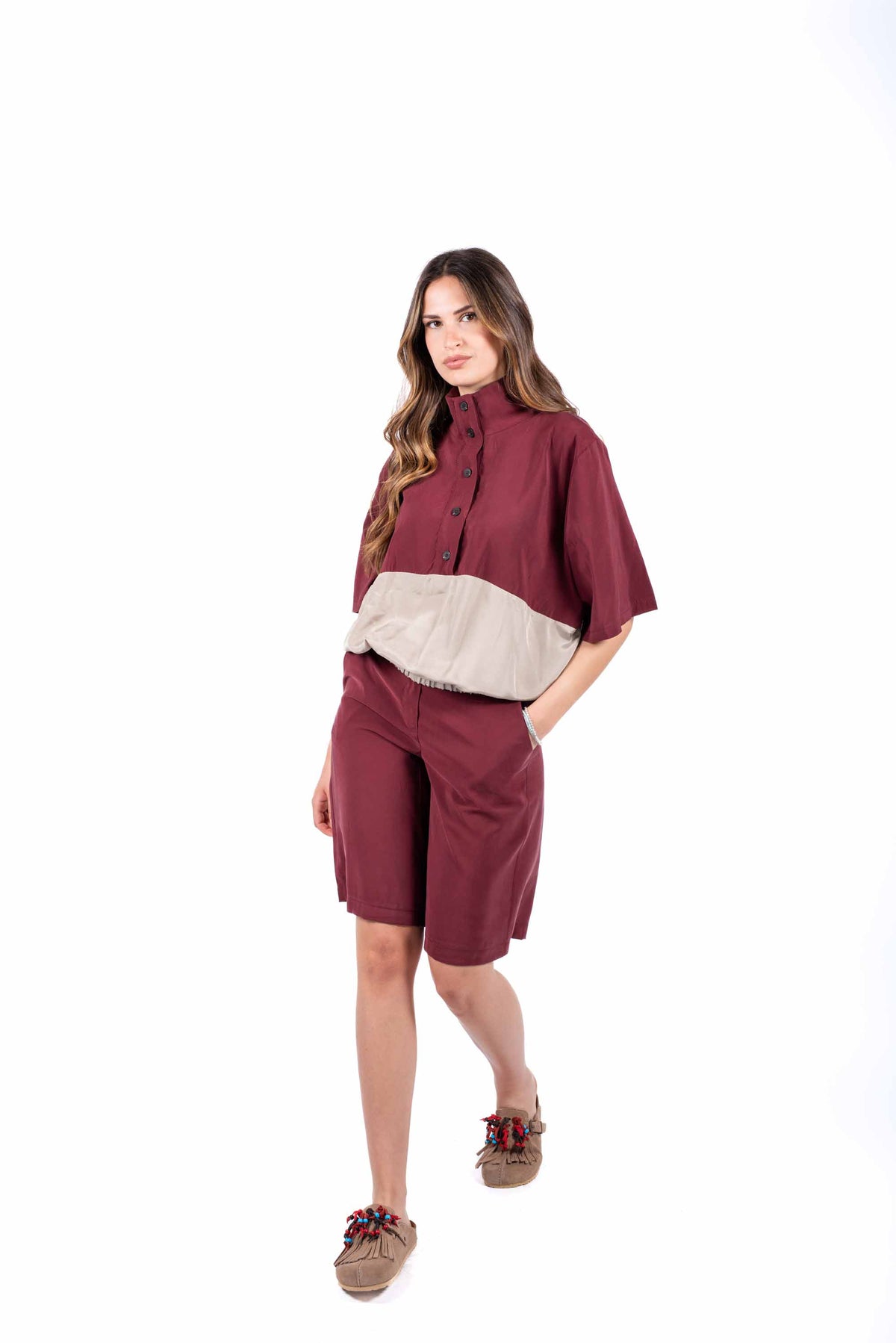 Camicia Over Combinata Bordeaux donna Tensione in - 5
