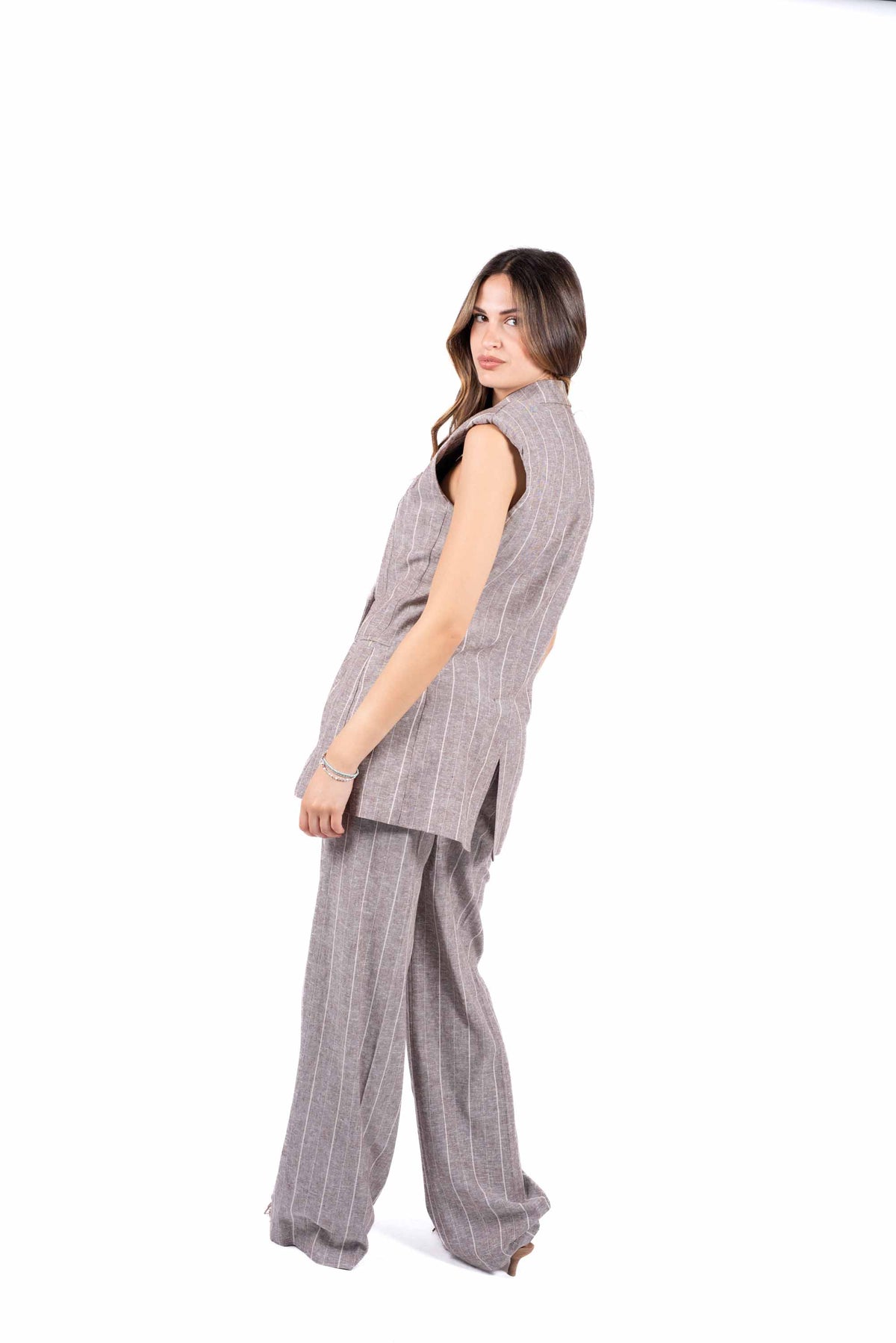 Gilet Sartoriale Gessato Tortora donna Maryley - 5