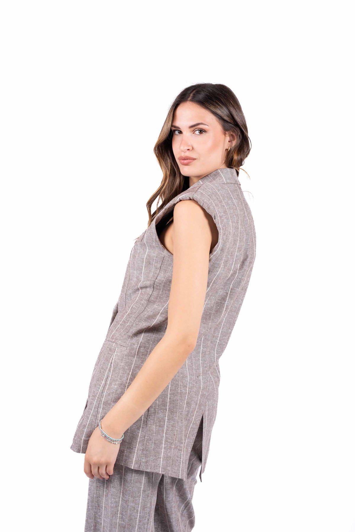 Gilet Sartoriale Gessato Tortora donna Maryley - 4