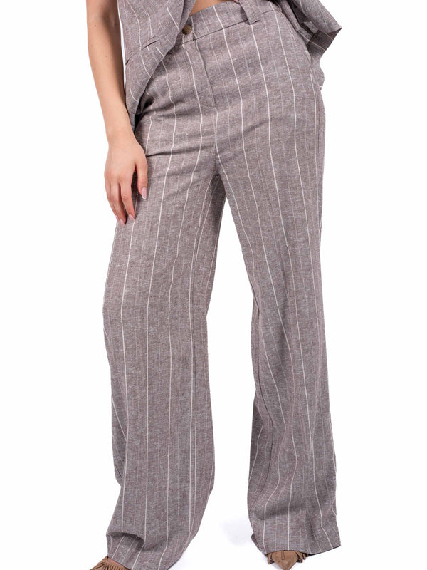 Pantaloni Sartoriali Gessati Tortora da donna Maryley