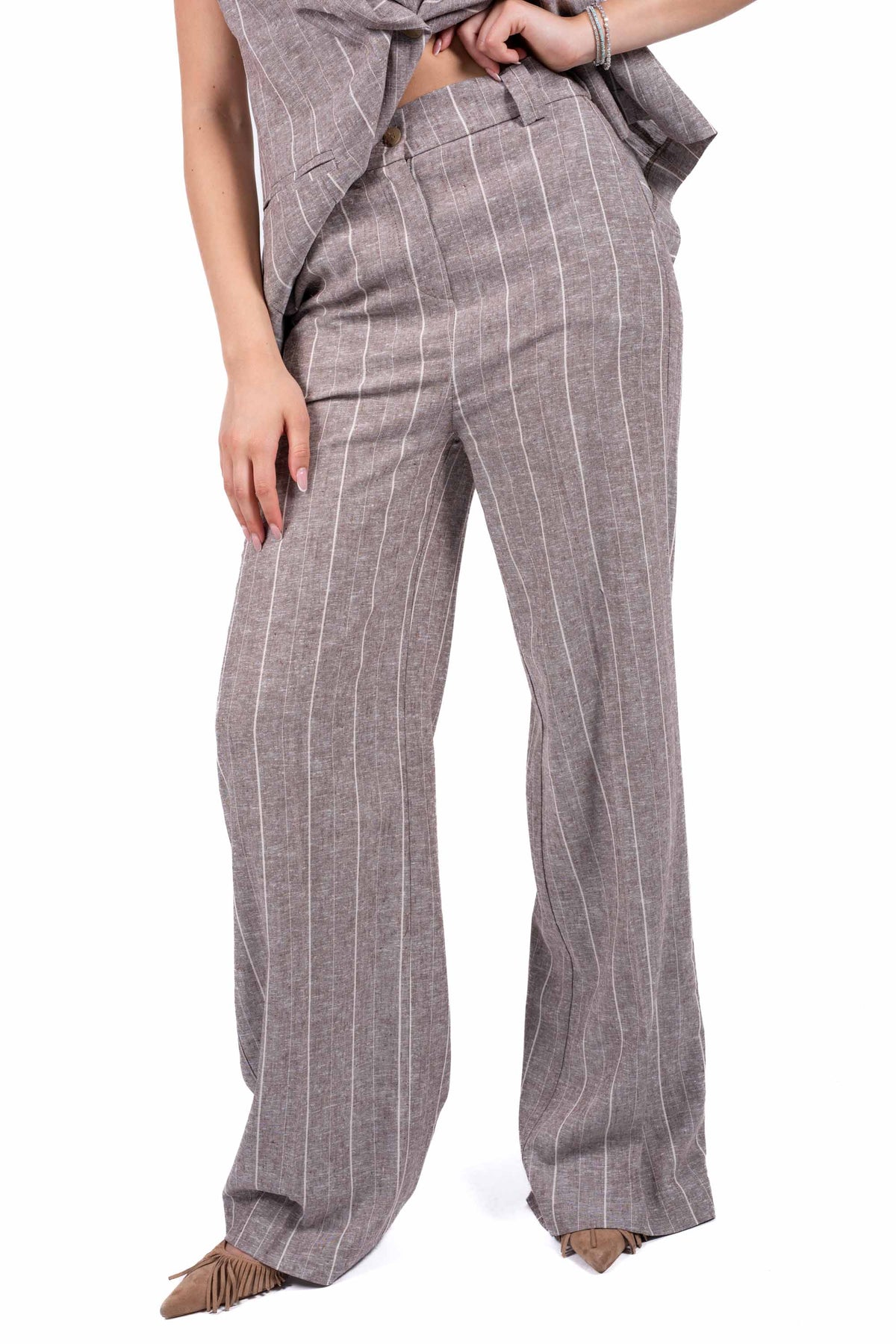 Pantaloni Sartoriali Gessati Tortora donna Maryley - 1
