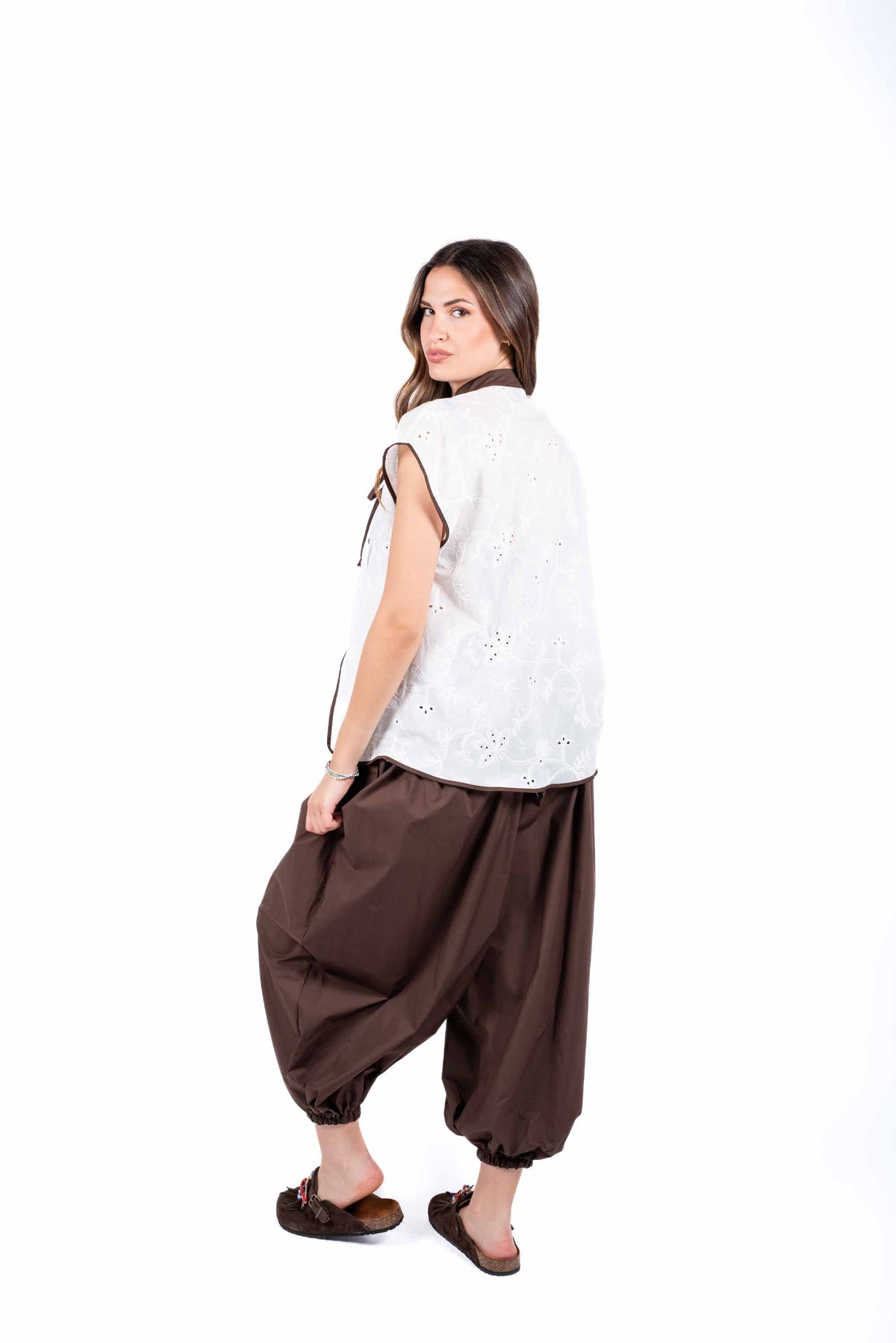 Pantaloni Balloon con Vita Smock Cioccolato donna Maryley - 4