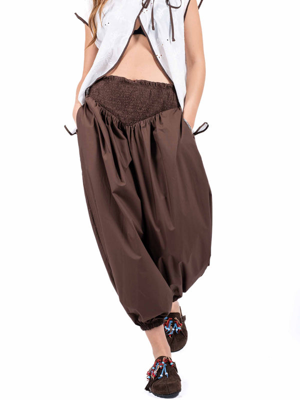 Pantaloni Balloon con Vita Smock Cioccolato da donna Maryley