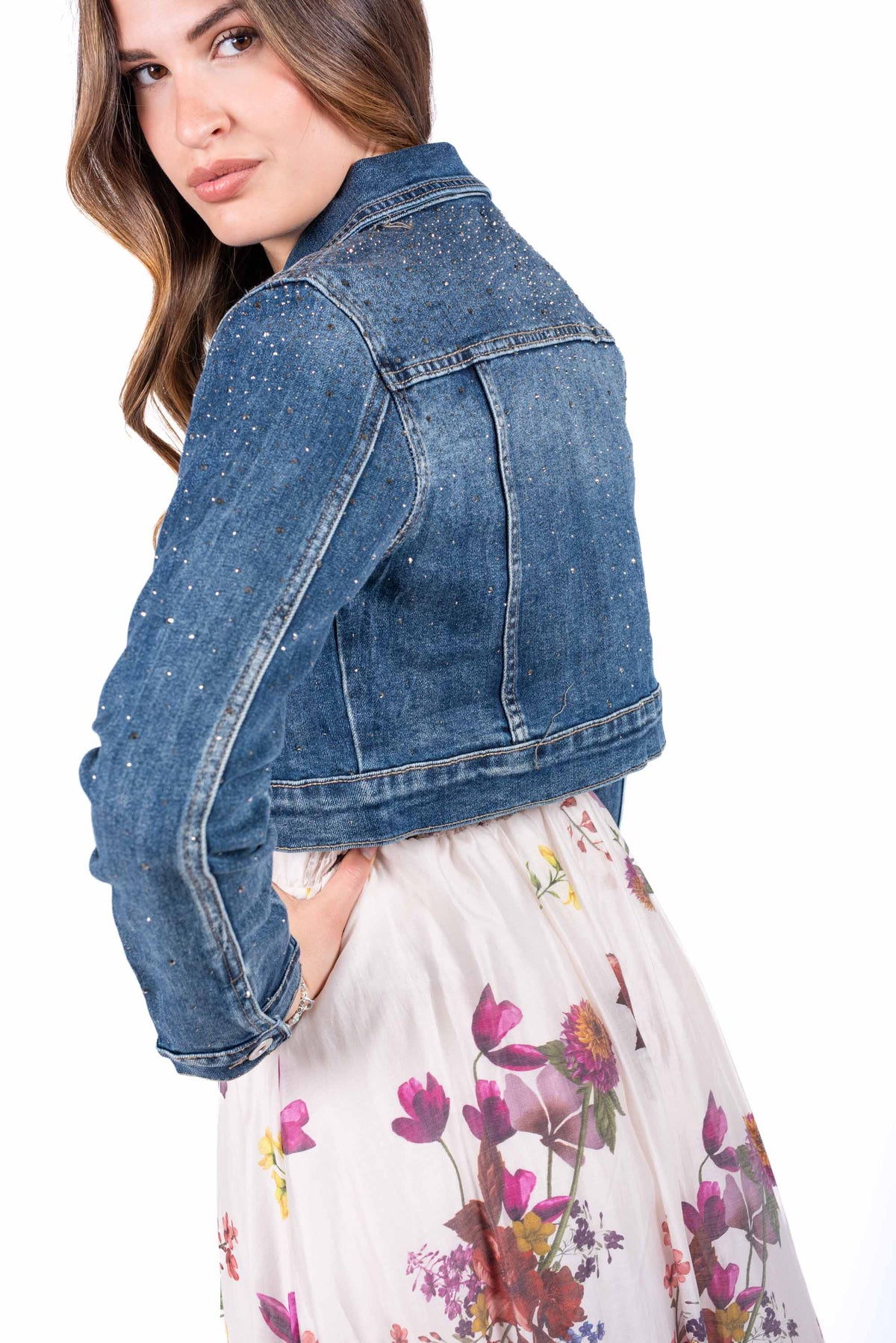 Giubbino Denim Crop con Strass donna Miss love - 3