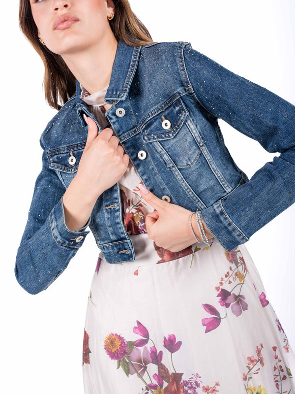 Giubbino Denim Crop con Strass da donna Miss love