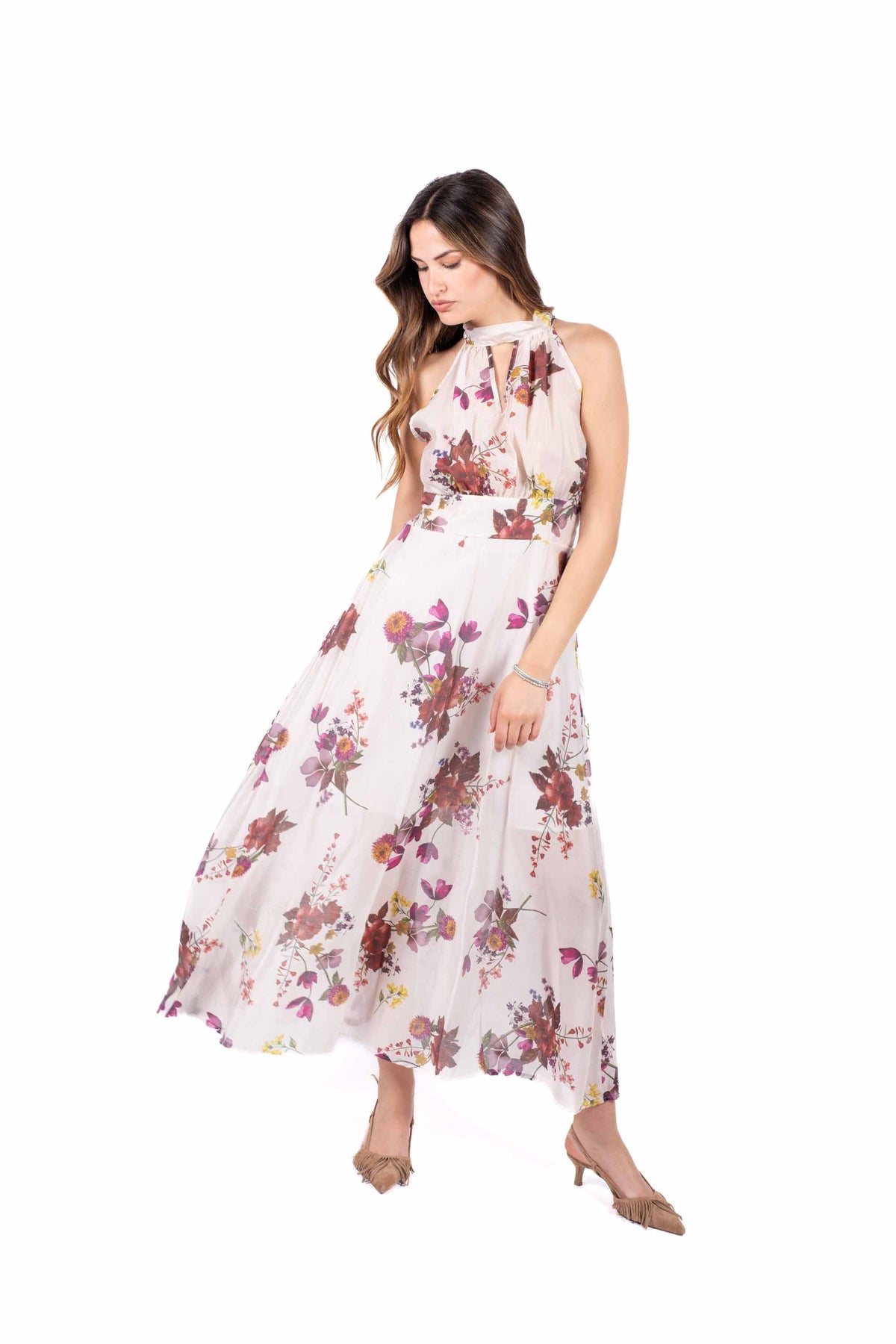 Abito Lungo Floreale con Scollo Halter donna Miss love - 1