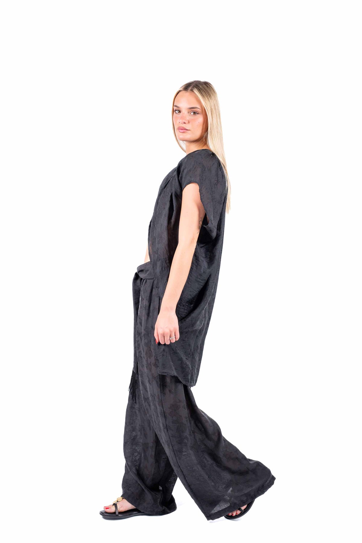 Pantaloni Fluidi con Fusciacca Neri donna Miss love - 6