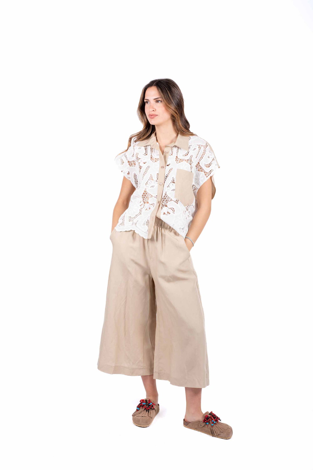 Pantaloni Wide Soft Sabbia donna Miss love - 4