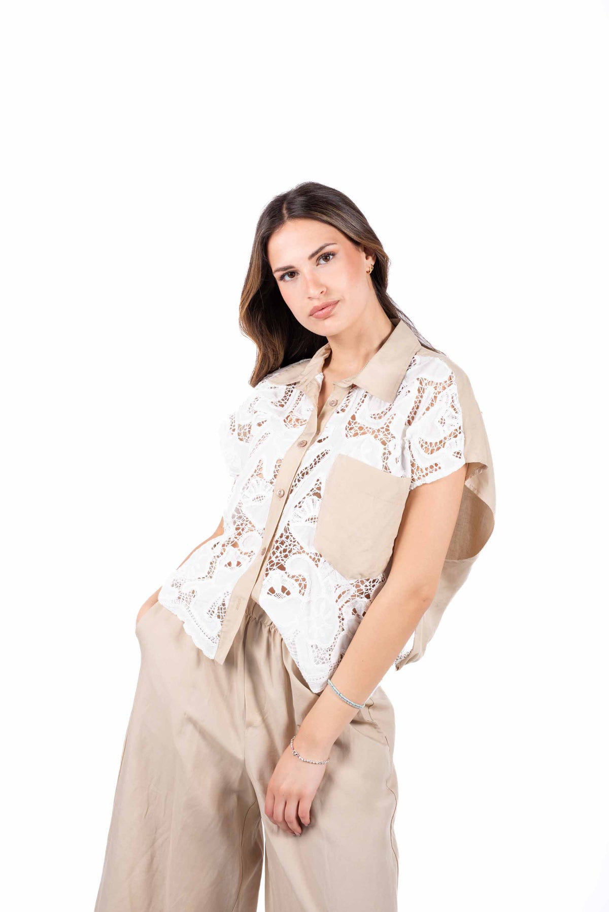 Camicia Lace Natural Touch Sabbia donna Miss love - 1