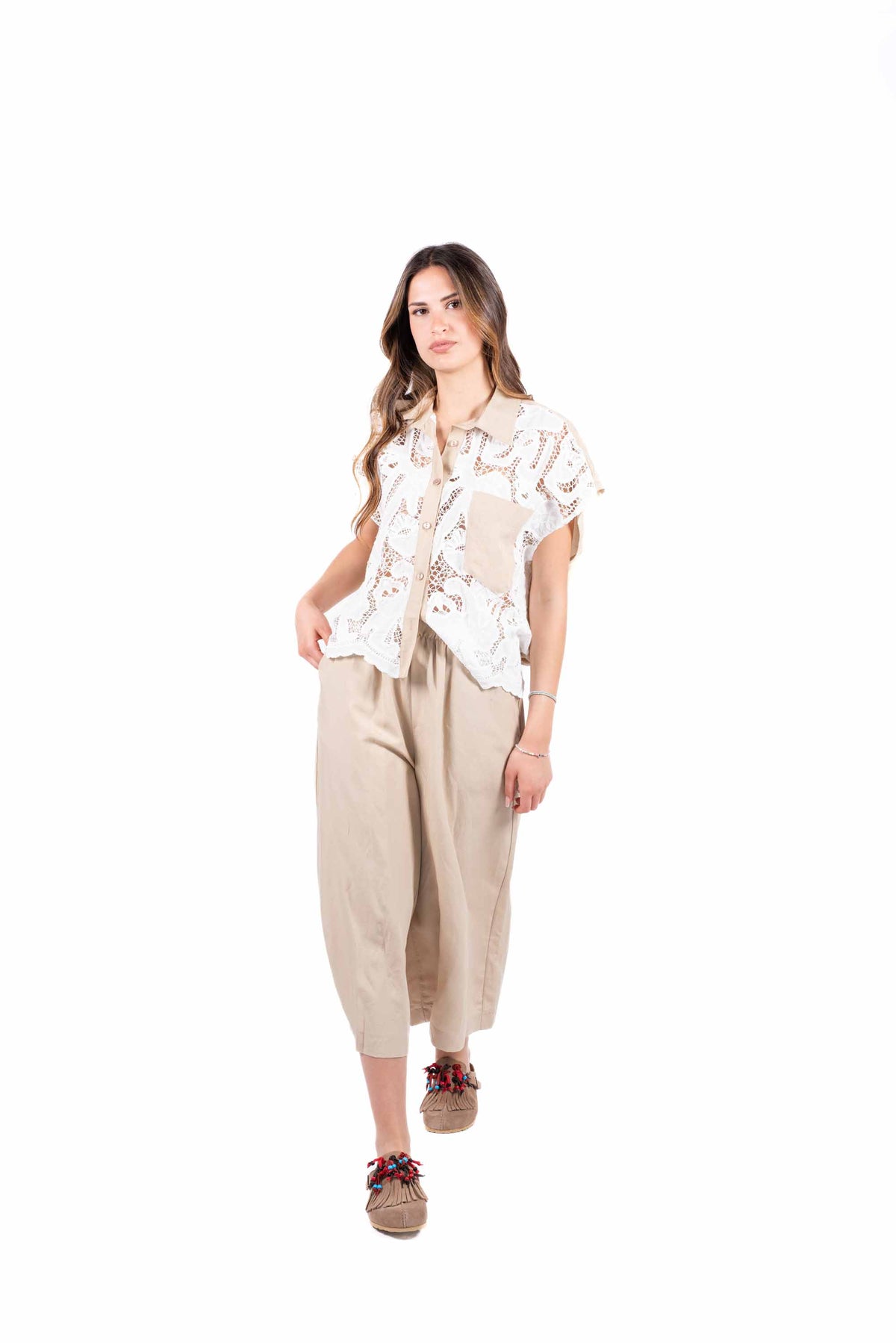 Pantaloni Wide Soft Sabbia donna Miss love - 6