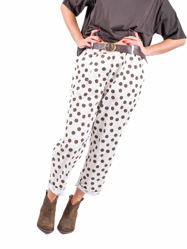 Pantaloni a Pois Marroni con Cintura e Elastico Bianchi da donna Miss love