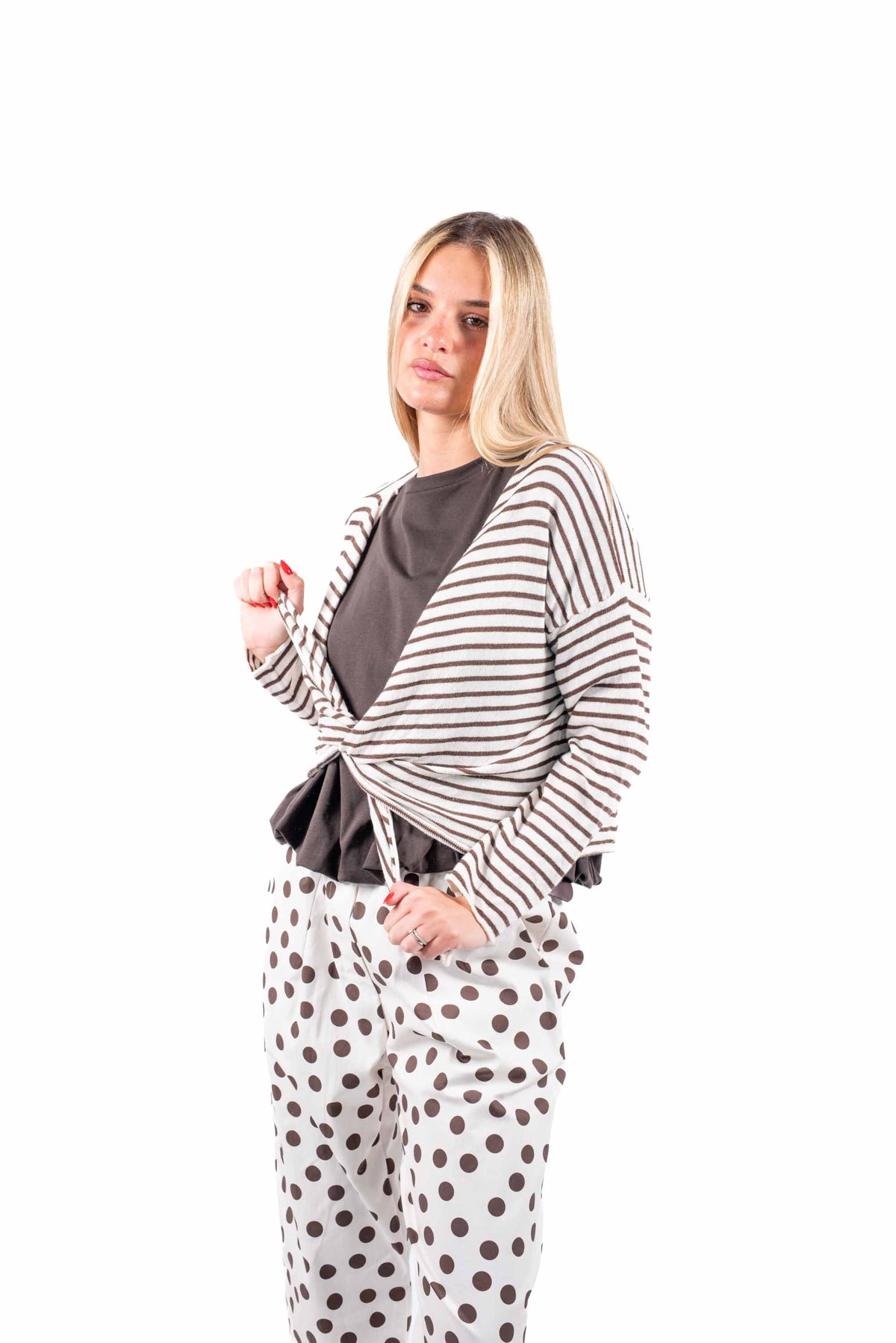 Cardigan Crop a Righe Cioccolato/Panna donna Miss love - 3