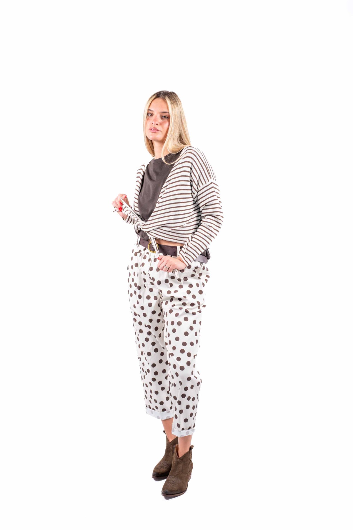 Cardigan Crop a Righe Cioccolato/Panna donna Miss love - 4