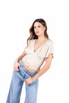 Top scollo a V e Arricciature Sabbia donna Miss love - 3