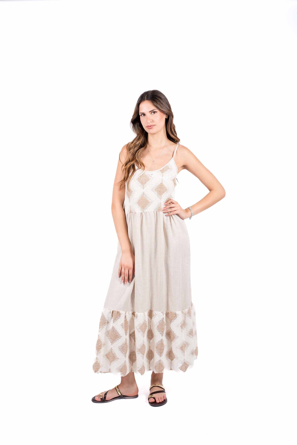 Abito Midi Spalline in Misto Lino donna Miss love - 7