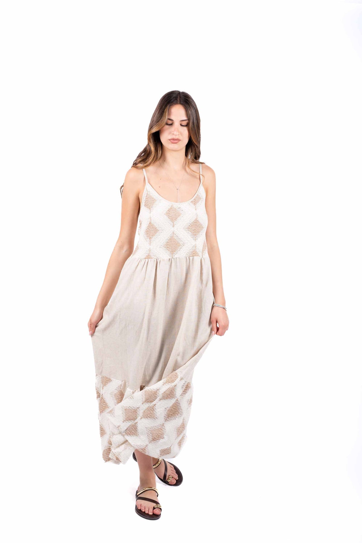 Abito Midi Spalline in Misto Lino donna Miss love - 3