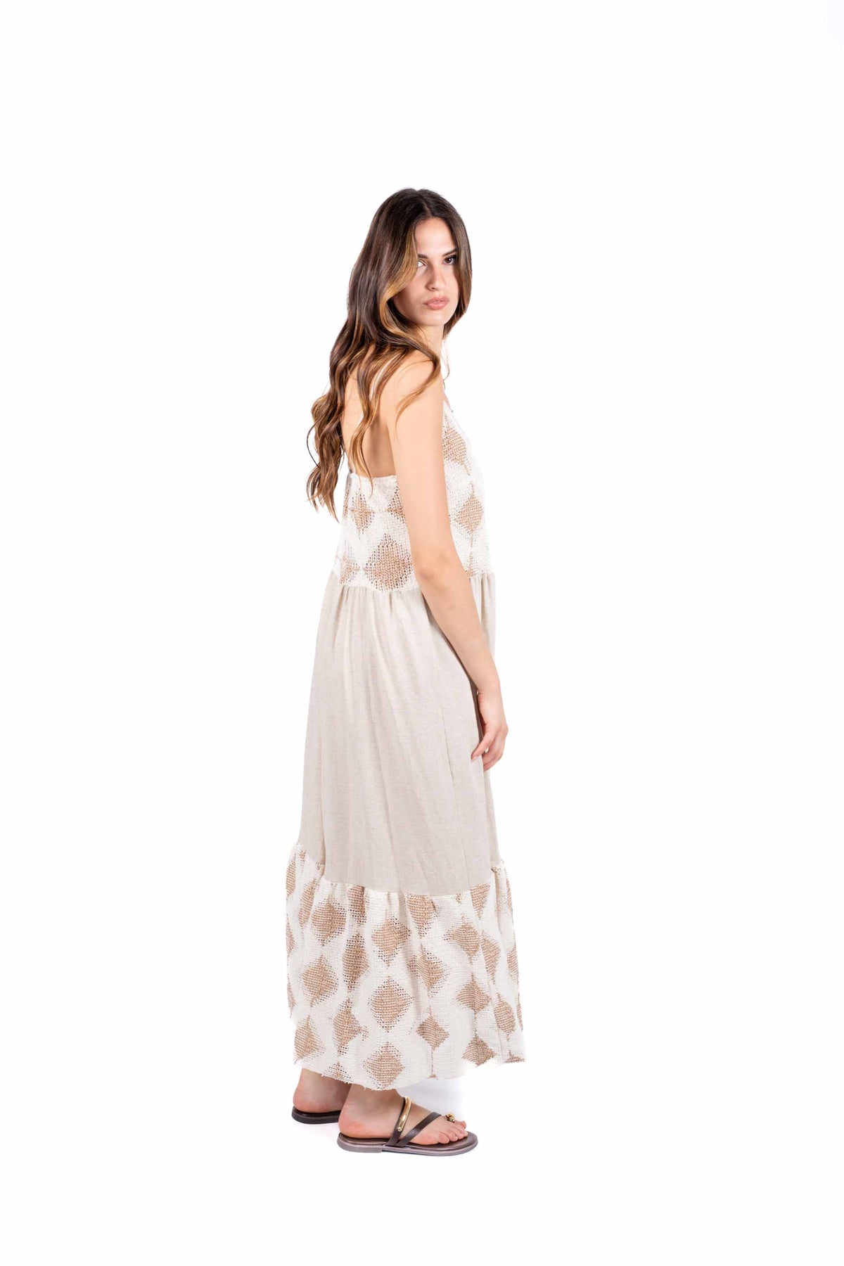 Abito Midi Spalline in Misto Lino donna Miss love - 4