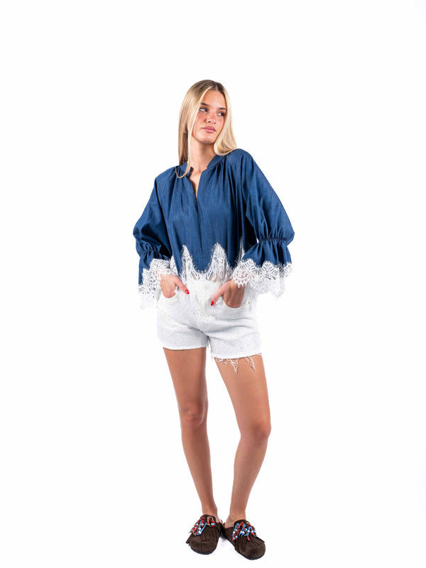 Blusa Denim con Pizzo da donna Miss love