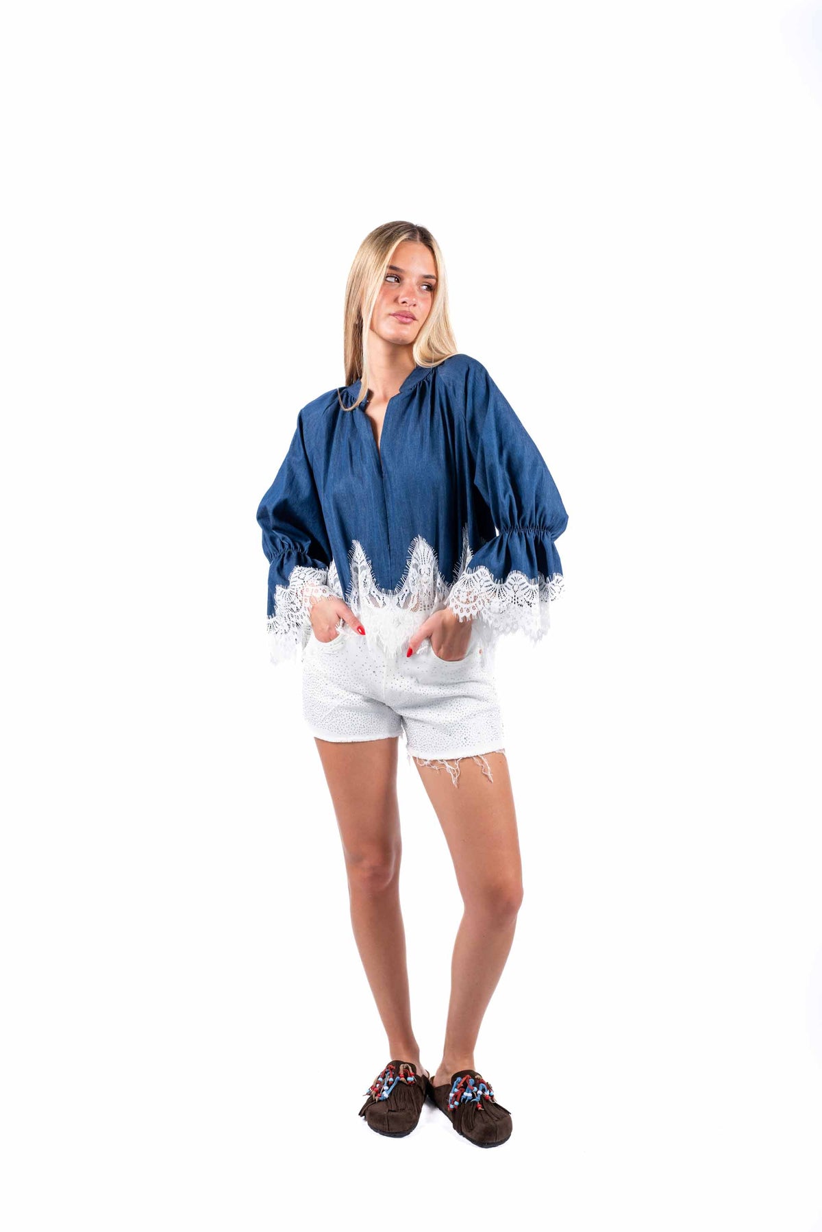 Blusa Denim con Pizzo donna Miss love - 1