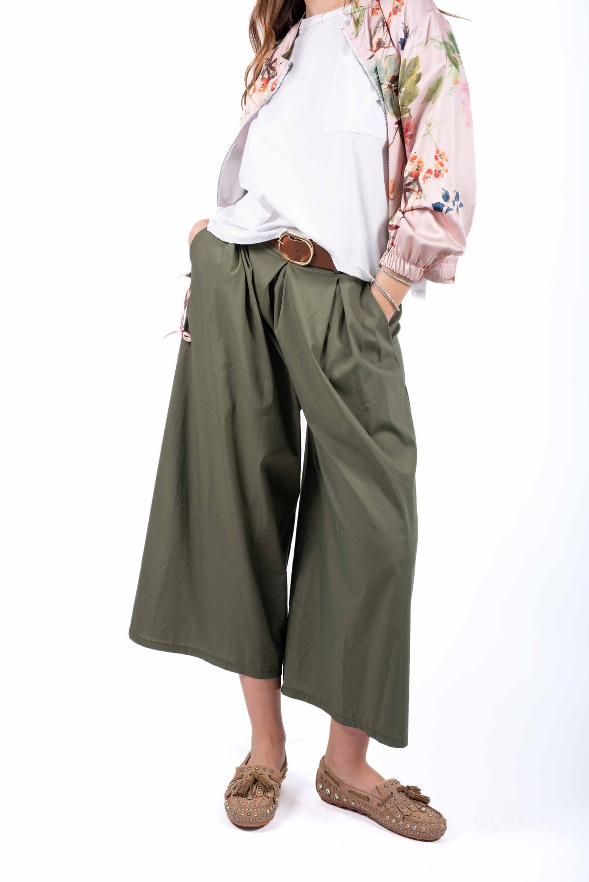Pantaloni Culotte in Tela Vela Militare donna Miss love - 1