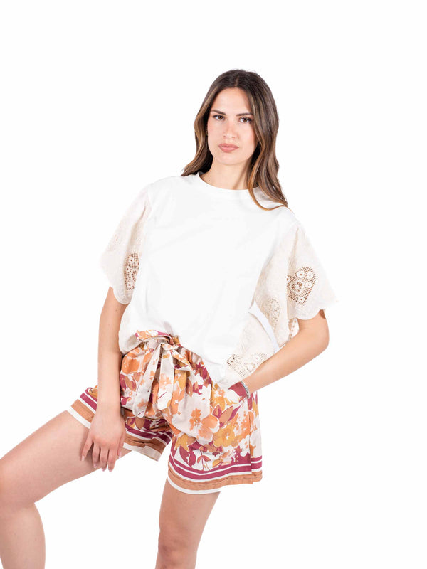 T-Shirt Combinata con Pizzo Sangallo da donna Miss love