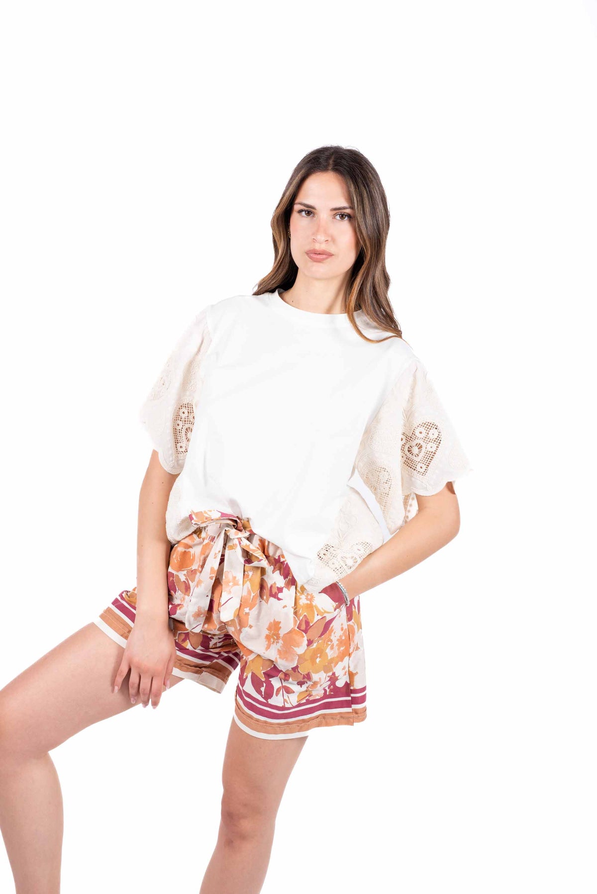 T-Shirt Combinata con Pizzo Sangallo donna Miss love - 1