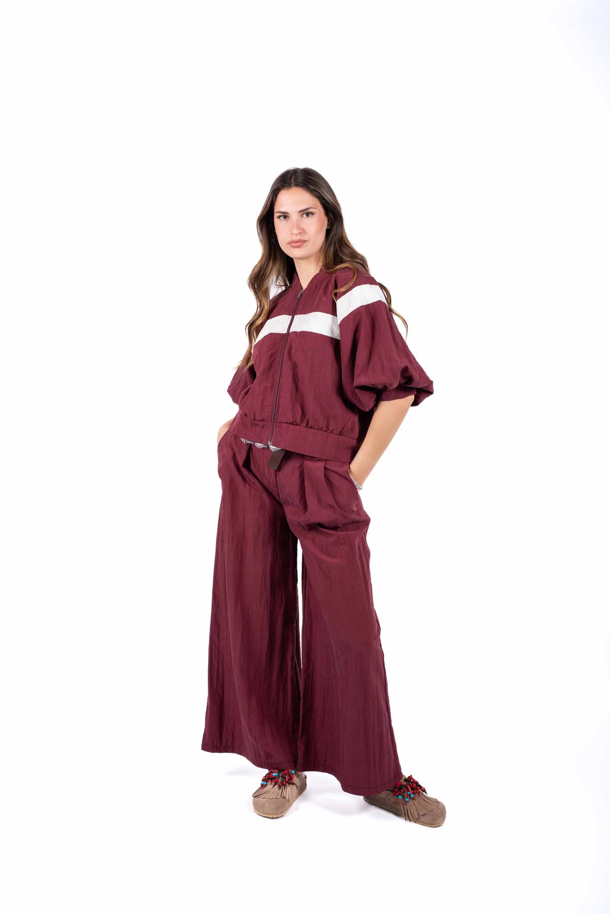 Bomber con Banda a Contrasto Bordeaux donna Miss love - 1