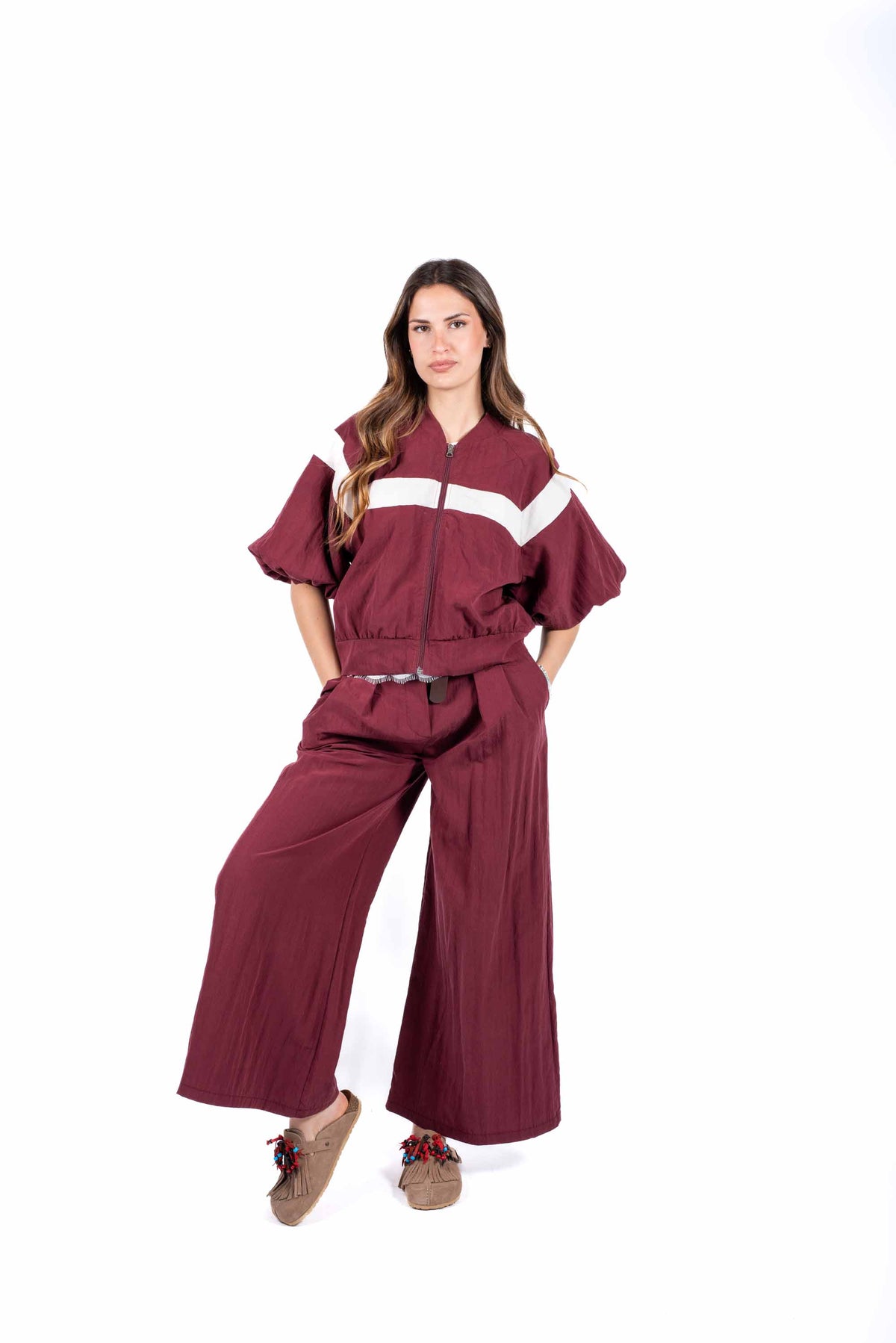 Bomber con Banda a Contrasto Bordeaux donna Miss love - 3