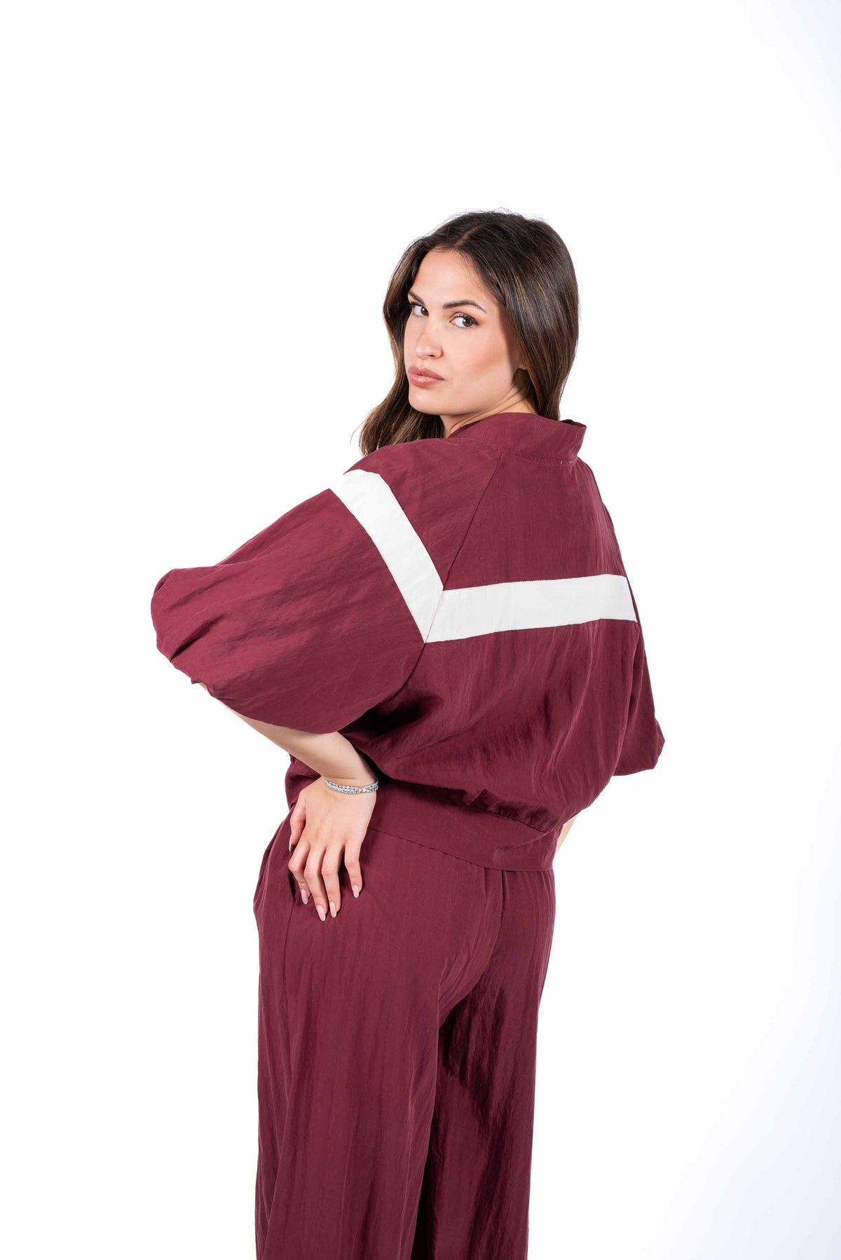 Bomber con Banda a Contrasto Bordeaux donna Miss love - 4